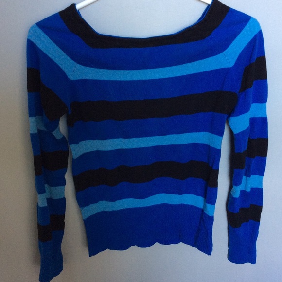Blue/black boat neck long sleeve knitted sweater - Picture 3 of 5
